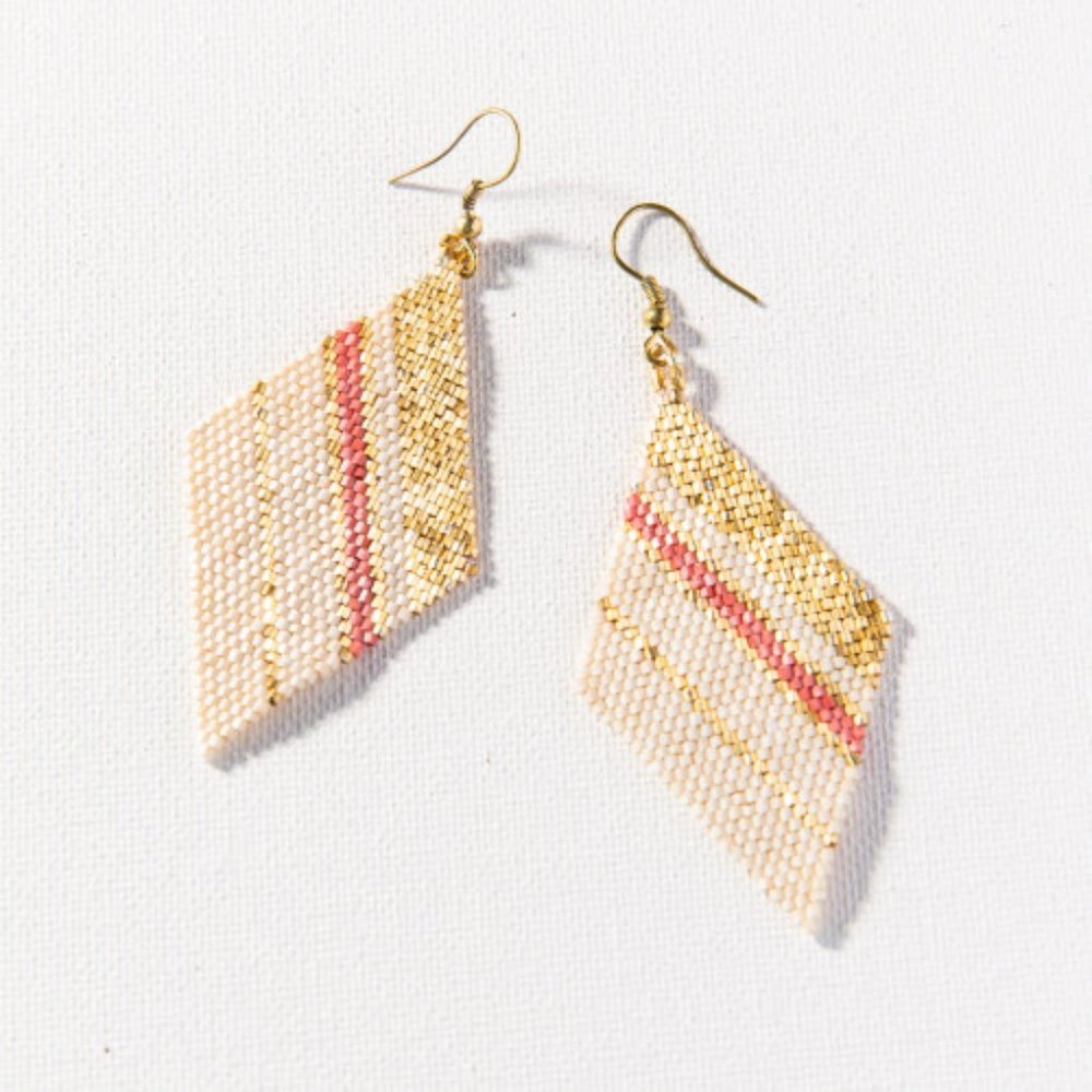 Ivory Coral & Gold Beaded Earrings by Ink + Alloy